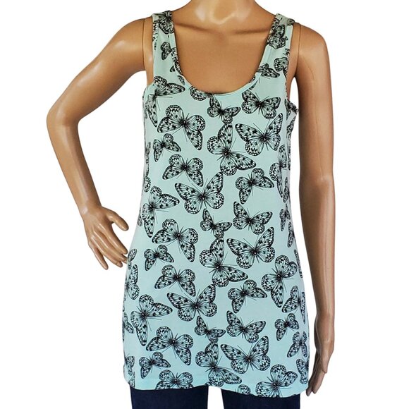 No Boundaries Tank Top Teen Jr 15-17 XL Mint Green Black Butterfly Knit Stretch - Picture 2 of 8